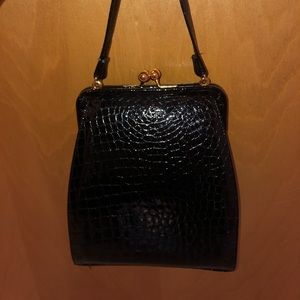 Vintage Black Kiss Lock Evening Cross Body Bag